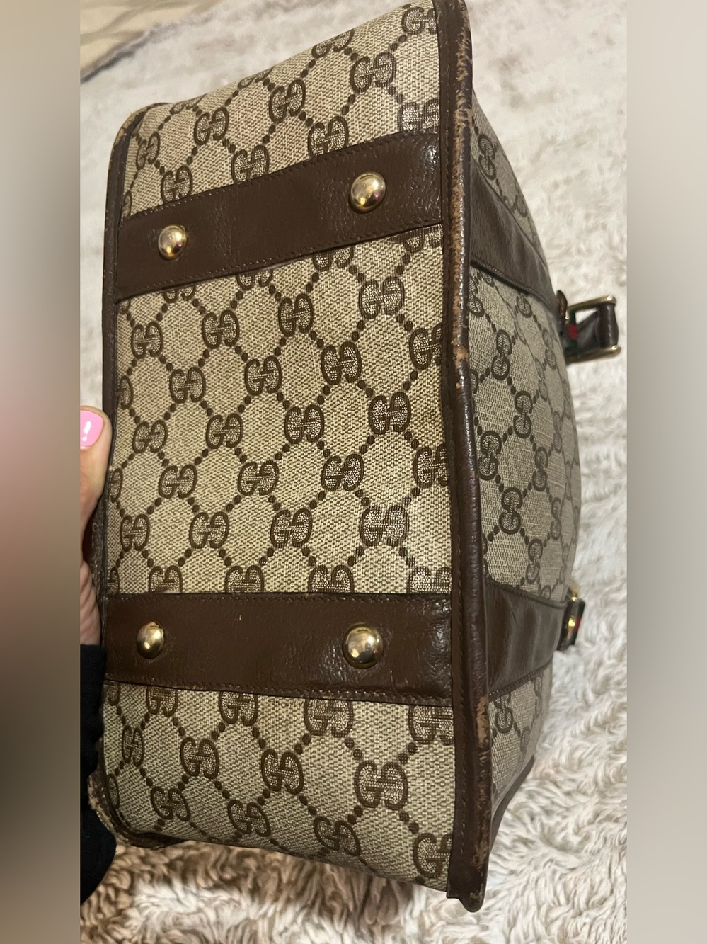 Gucci Brown GG Supreme handbag with Green-Red Web Stripe - Picture 11 of 12